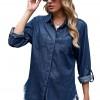 Modra denim srajca Athena z zavihanimi rokavi