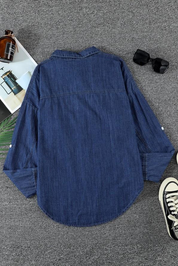 Modra denim srajca z dolgimi rokavi na gumb Jada