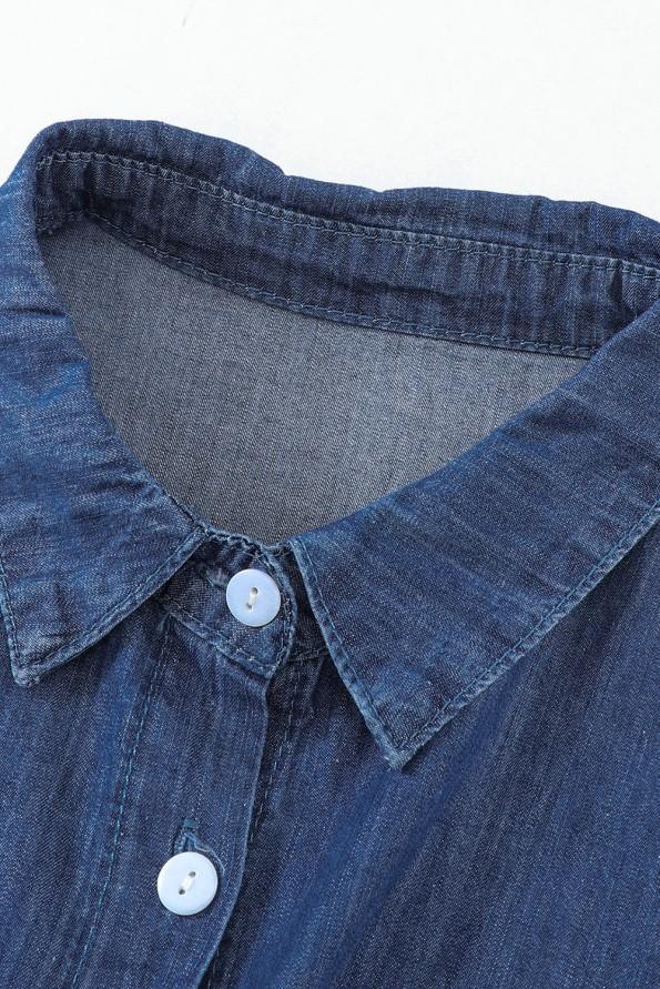 Modra denim srajca z dolgimi rokavi na gumb Jada