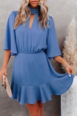 Modra dizajnerska srednje dolga obleka Key