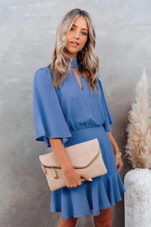 Modra dizajnerska srednje dolga obleka Key