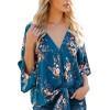 Modra kimono bluza Madisyn s cvetličnim vzorcem