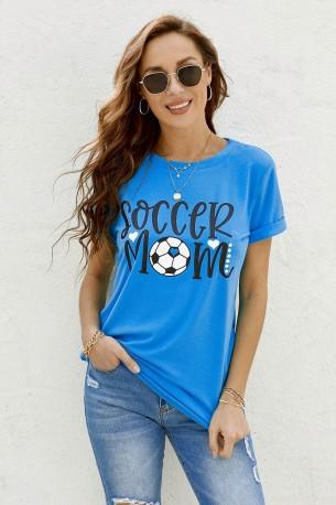 Modra kratka majica Brynn z napisom SOCCER MOM