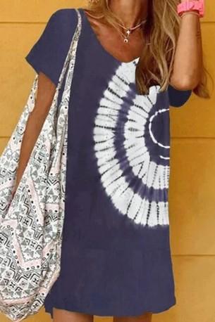 Modra kratka obleka Gabrielle s potiskom