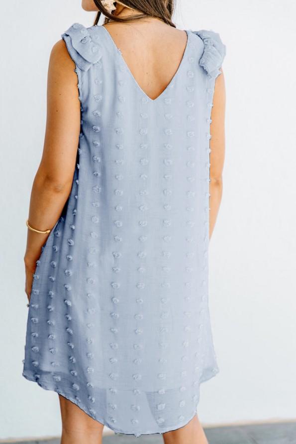 Modra mini obleka brez rokavov z naramnicami in s čipkami na ramenih Haven