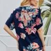 Modra nabrana bluza Bonnie s cvetličnim potiskom
