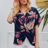 Modra nabrana bluza Bonnie s cvetličnim potiskom