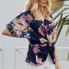 Modra nabrana bluza Bonnie s cvetličnim potiskom