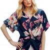 Modra nabrana bluza Bonnie s cvetličnim potiskom
