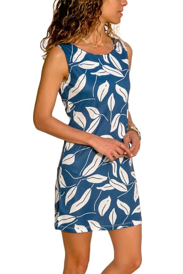 Modra obleka Miley s potiskom listov