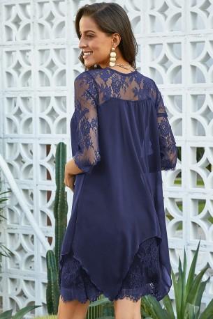 Modra obleka Oaklee z rokavi iz šifona