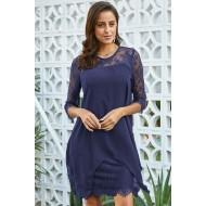 Modra obleka Oaklee z rokavi iz šifona