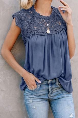 Modra ohlapna bluza Brooklyn s čipkami