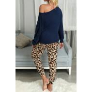 Modra ohlapna majica in hlače z leopardjim potiskom komplet Emery