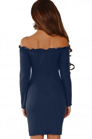 Modra oprijeta kratka obleka Penny z gumbi