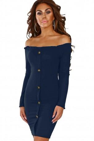 Modra oprijeta kratka obleka Penny z gumbi