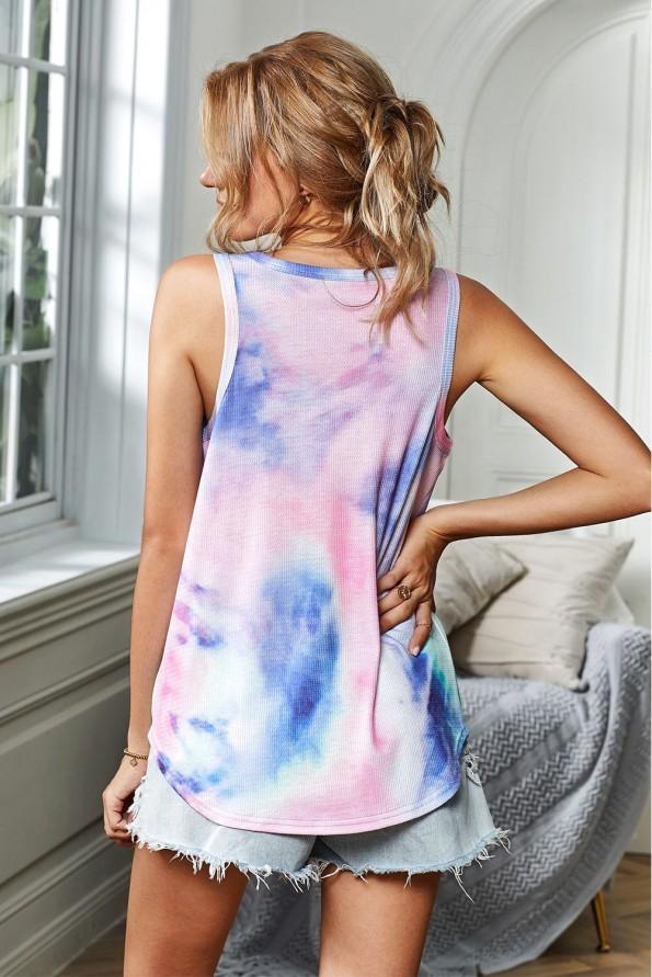 Modra pletena tie dye majica brez rokavov Averie