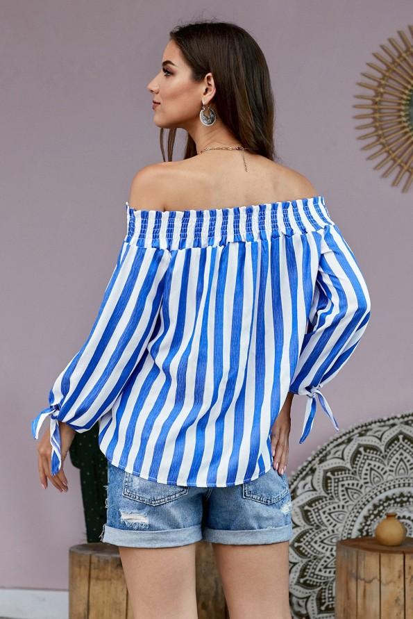 Modra poletna bluza Ainsley z odprtimi rameni