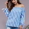Modra poletna bluza Ainsley z odprtimi rameni