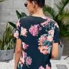 Modra preklopna bluza Alia s cvetličnim potiskom