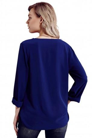 Modra preklopna bluza Miley s prepognjenim ovratnikom