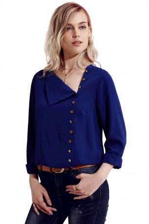 Modra preklopna bluza Miley s prepognjenim ovratnikom