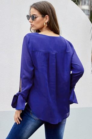 Modra preklopna bluza Rory z V-izrezom