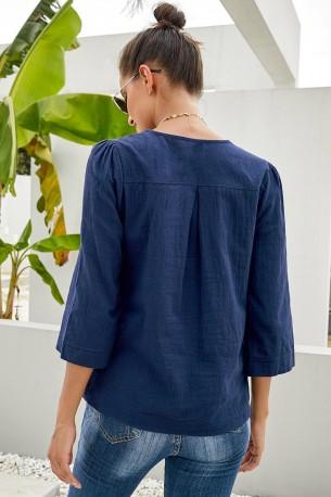 Modra priložnostna bluza Aisha z ¾ rokavom
