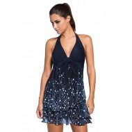 Modra tankini obleka Kelsey za kopanje s fluorescentnim potiskom