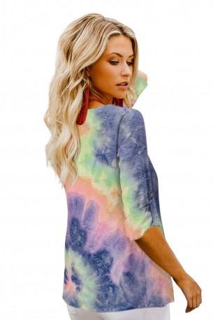Modra tie dye bluza z V izrezom