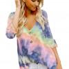 Modra tie dye bluza z V izrezom