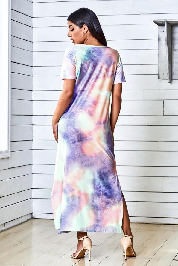 Modra tie dye maksi obleka Joanna
