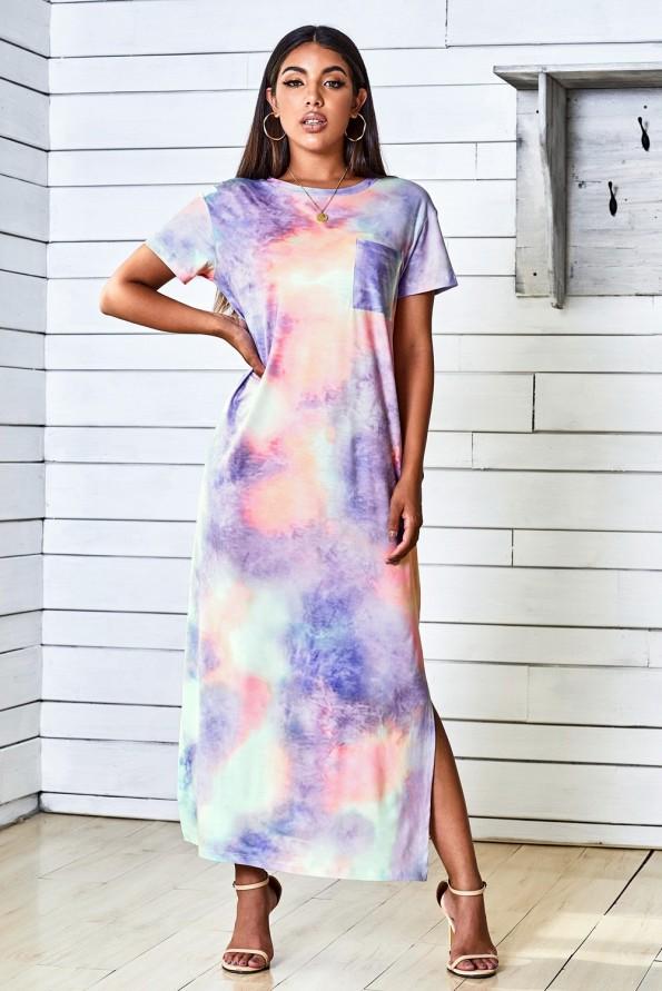 Modra tie dye maksi obleka Joanna