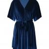 Modra žametna mini obleka Valeria s pasom