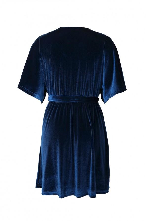 Modra žametna mini obleka Valeria s pasom