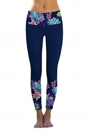 Modre cvetlične leggins joga hlače