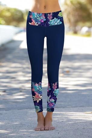 Modre cvetlične leggins joga hlače