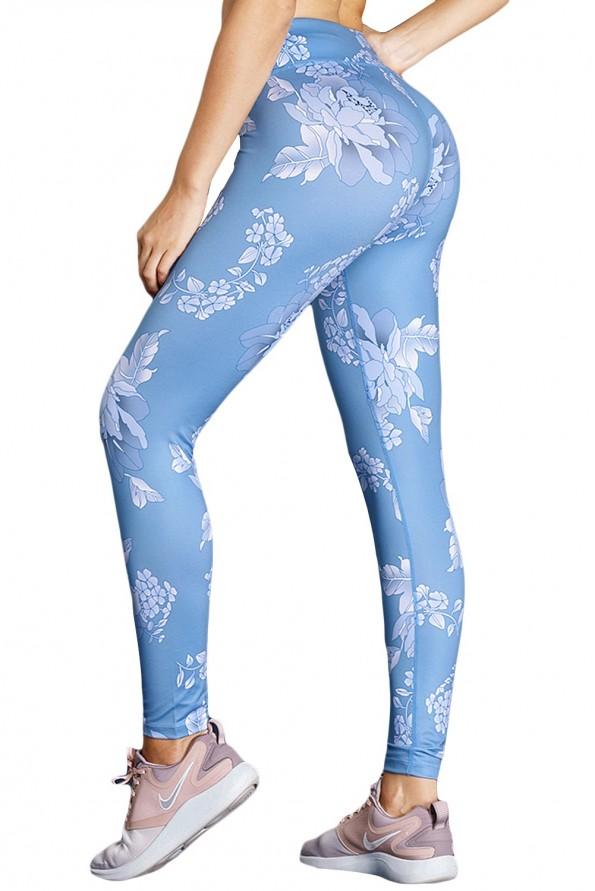 Modre cvetlične pajkice Jemma z visokim pasom