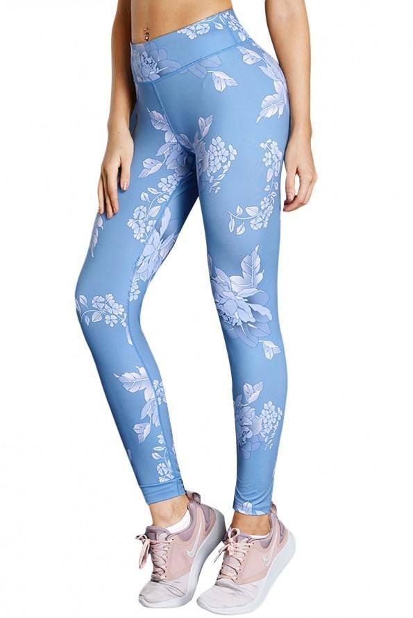 Modre cvetlične pajkice Jemma z visokim pasom