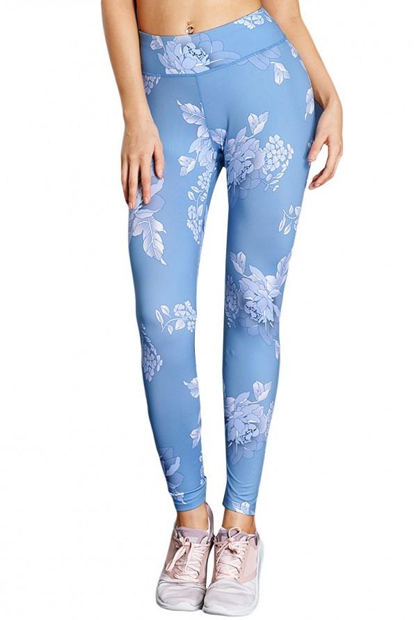 Modre cvetlične pajkice Jemma z visokim pasom