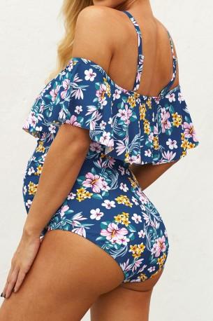 Modre enodelne kopalke Joelle za nosečnice s cvetličnim potiskom