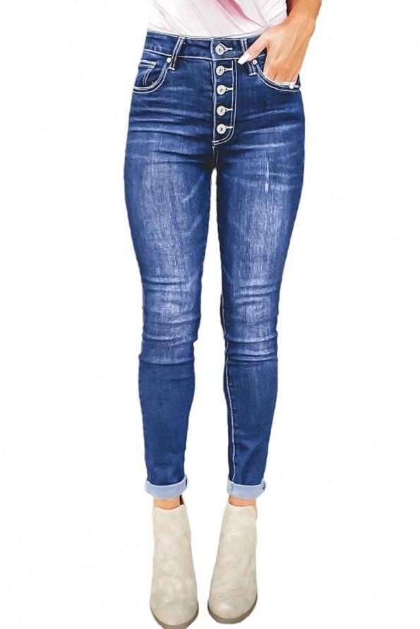 Modre kavbojke Jade z visokim pasom in gumbi