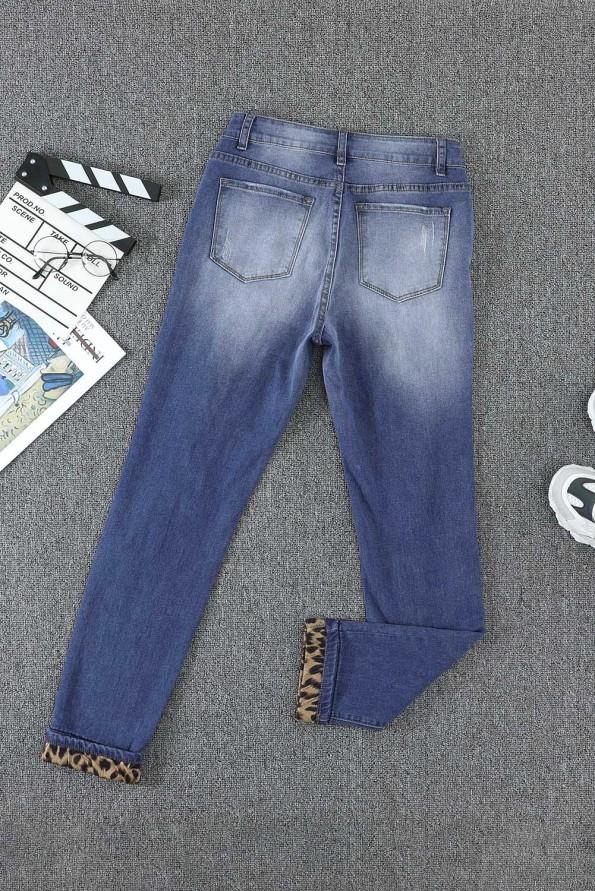 Modre bombažne kavbojke Waverly z leopardjimi zarezami