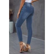 Modre oprijete bombažne kavbojke z zarezami