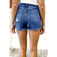 Modre razcefrane bombažne jeans kratke hlače Rylee