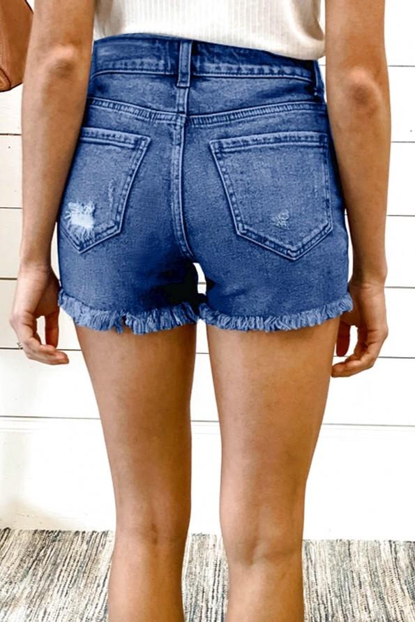 Modre razcefrane bombažne jeans kratke hlače Rylee