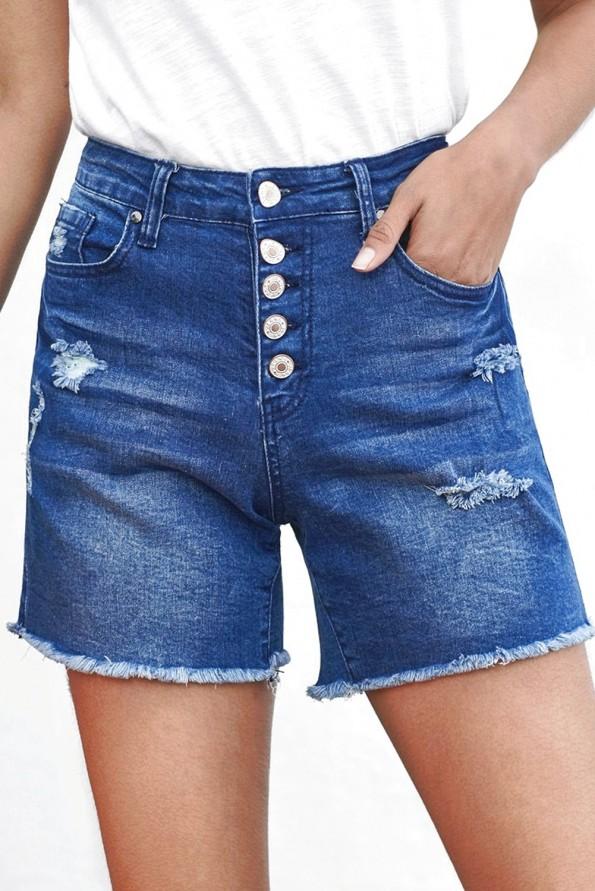 Modre razcefrane bombažne jeans kratke hlače Rylee