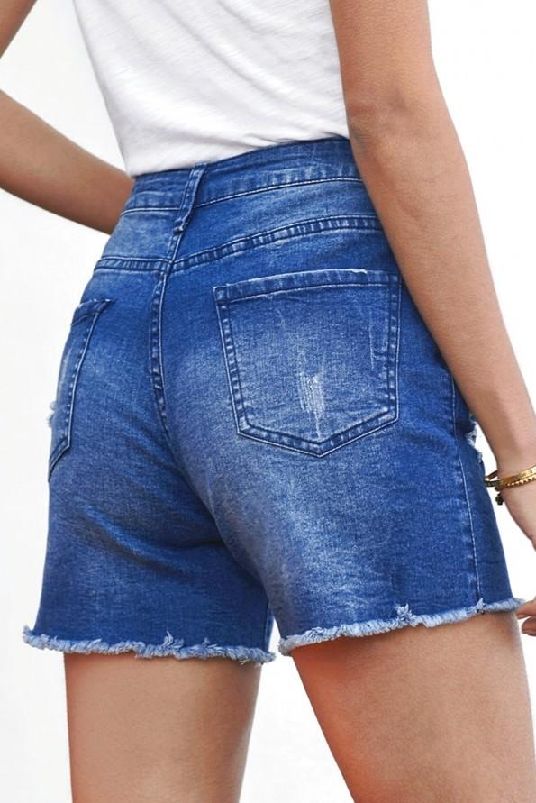 Modre razcefrane bombažne jeans kratke hlače Rylee