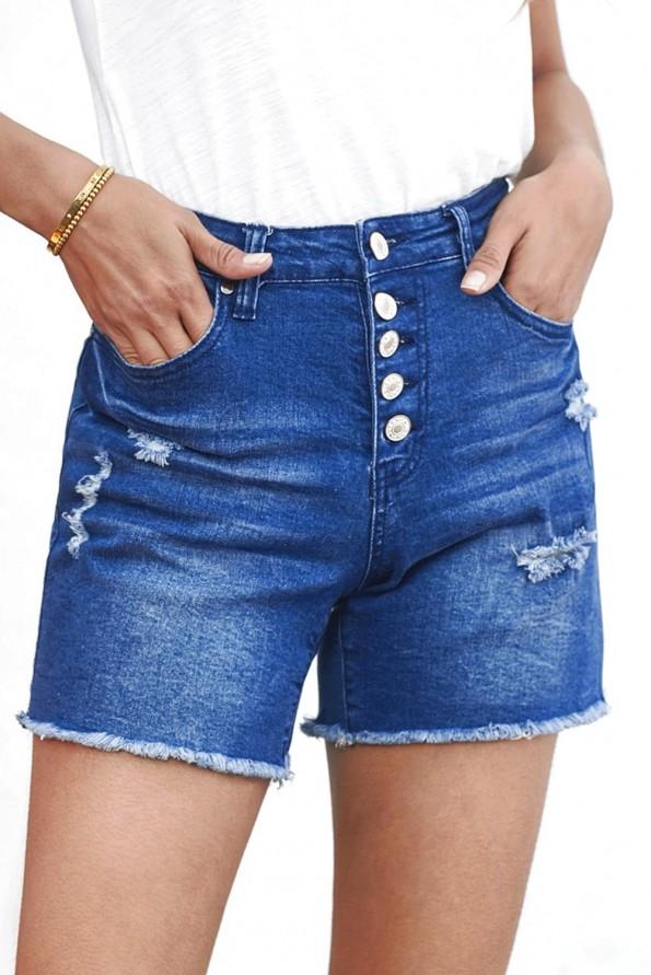 Modre razcefrane bombažne jeans kratke hlače Rylee