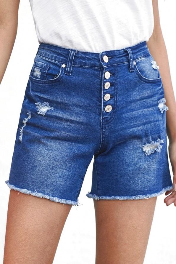 Modre razcefrane bombažne jeans kratke hlače Rylee